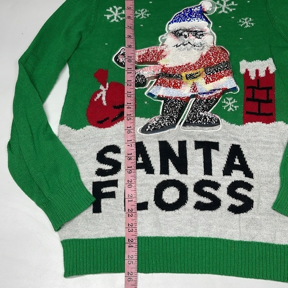 Holiday Sweater Santa Floss Green Sequins Adult Size XL Unisex - Picture 5 of 6